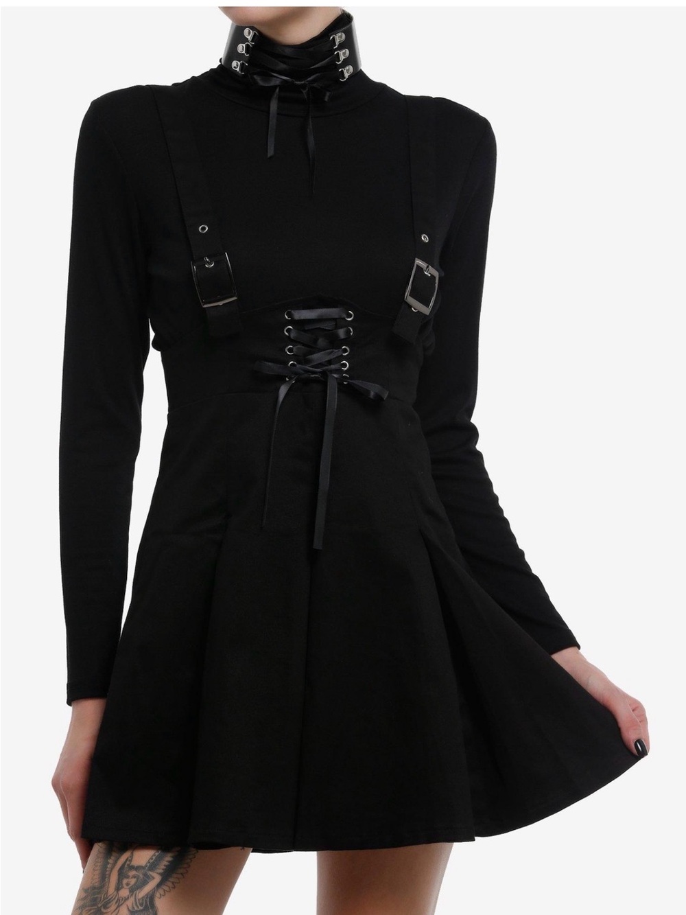 Cosmic Aura Hot Topic Black Gothic Lace-Up Strap Skater Dress